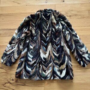 Vintage Mink Patchwork Stripe Chevron Multicolor Fur Coat Jacket Pockets Genuine